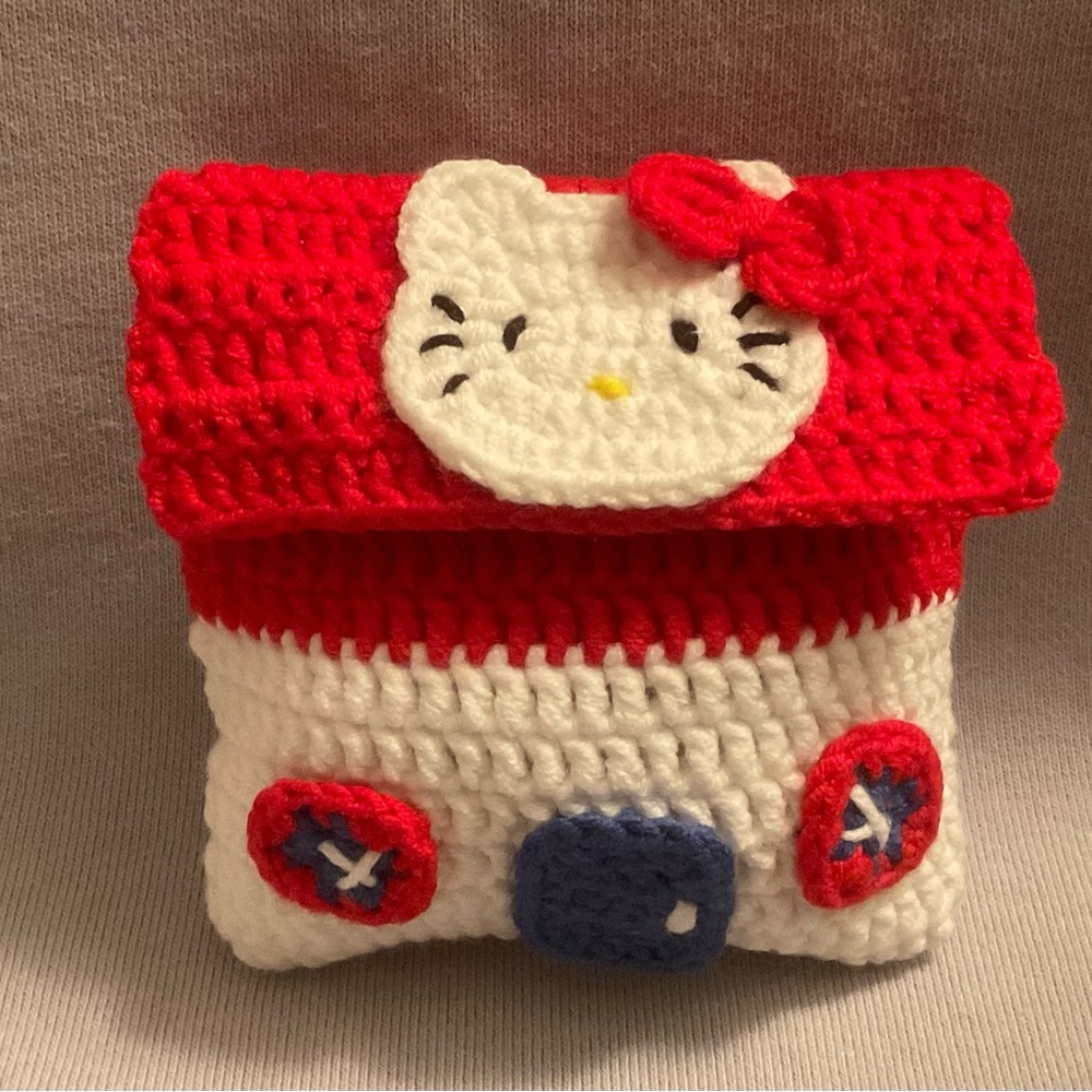 Handmade Crochet Pouch bag hello kitty inspired